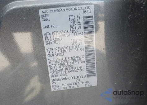 2017 Nissan Pathfinder Sl z USA, uszkodzony, nr VIN 5N1DR2MM6HC913013